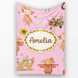 Cute Scarecrow Barn Sunflower Farm Blush Pink Background Seamless  Personalised Custom Name Super Soft Fleece Blanket Bed Sofa Throw