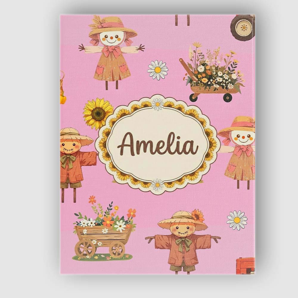Personalised Name Cute Scarecrow Barn Custom Modern Room Accent Creative Decorator Style Canvas Wall Art Print Decor Picture Ready to Hang