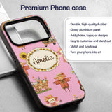 Cute Scarecrow Barn Sunflower Farm Blush Pink Custom Name Protective Phone Case Mobile Cover Durable Everyday Smartphone Shock Resistant
