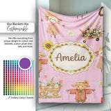 Cute Scarecrow Barn Sunflower Farm Blush Pink Background Seamless  Personalised Custom Name Super Soft Fleece Blanket Bed Sofa Throw