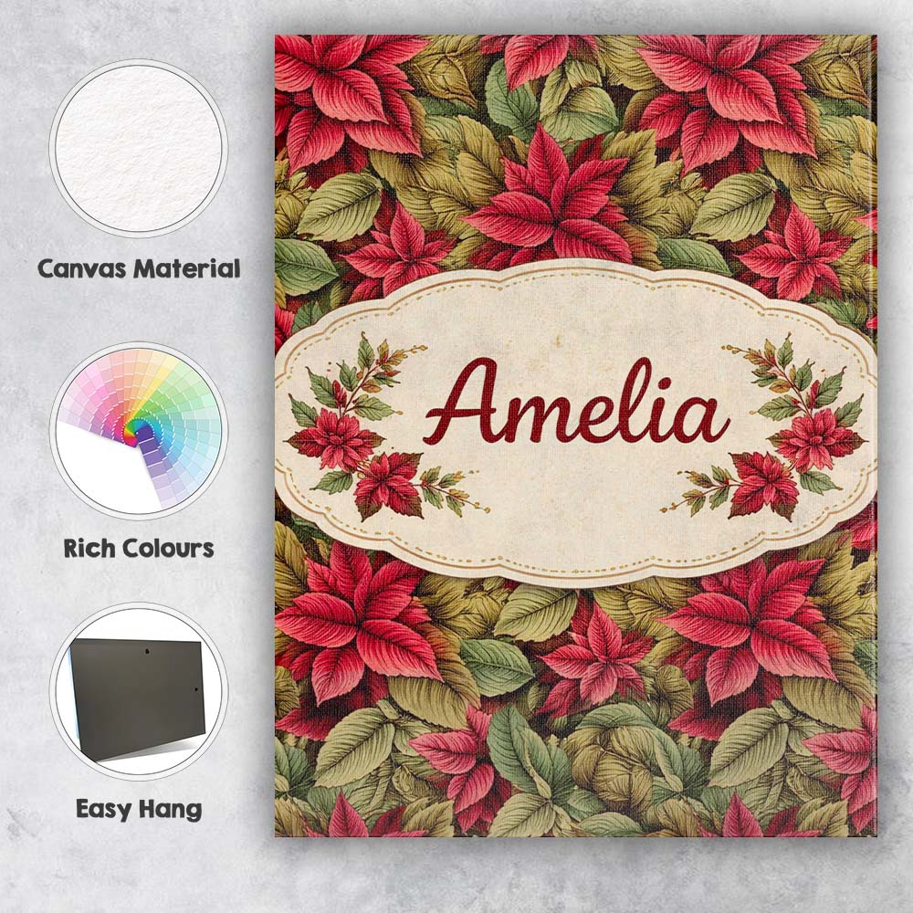 Personalised Name Tropical Red Green Foliage Botanical Seamless Custom  Statement Canvas Wall Art Print Decor Picture Ready to Hang