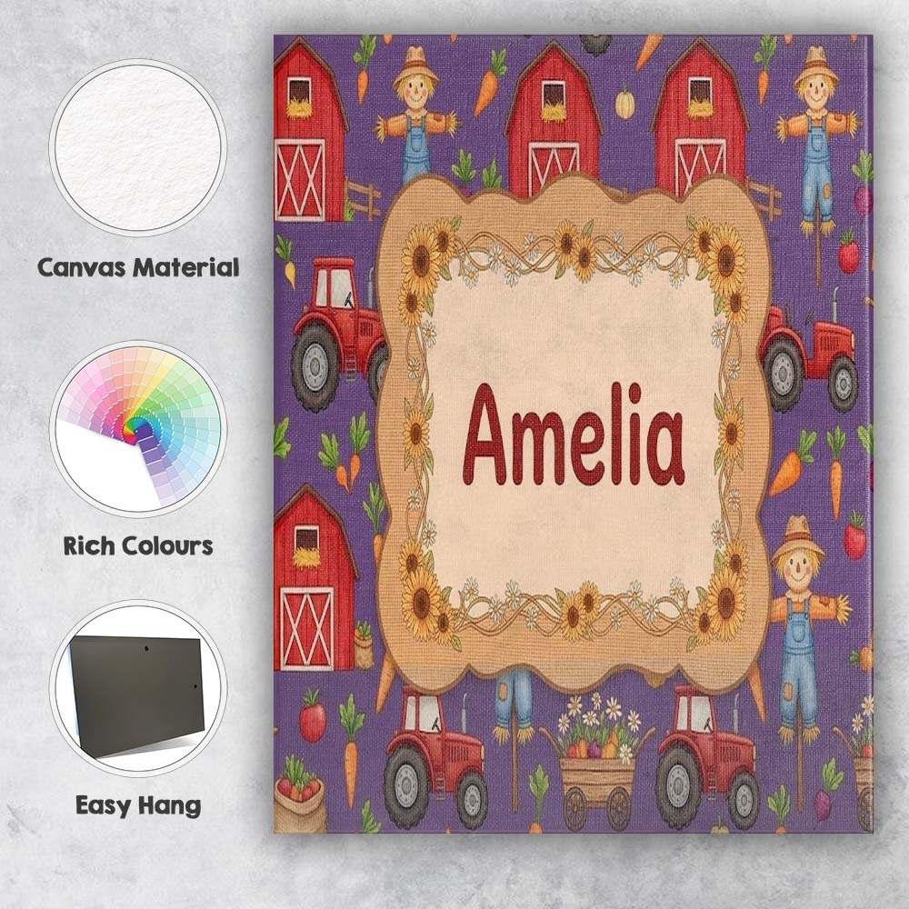Personalised Name Cute Scarecrow Barn Custom Modern Room Accent Creative Decorator Style Canvas Wall Art Print Decor Picture Ready to Hang