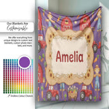 Cute Scarecrow Barn Sunflower Farm Purple Background Seamless  Personalised Custom Name Super Soft Fleece Blanket Bed Sofa Throw