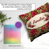 Custom Name Tropical Red Green Foliage Botanical Seamless Lovely Square Filled Cushion Throw Pillow Sofa Bed Home Decor Zip Washable UK Made