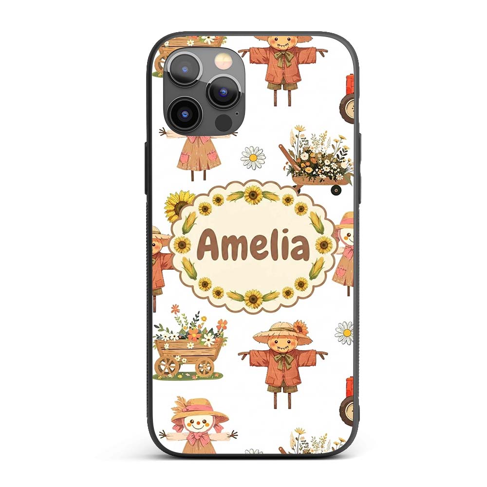 Cute Scarecrow Barn Sunflower Farm Printed Design Custom Name Protective Phone Case Mobile Cover Durable Everyday Smartphone Shock Resistant