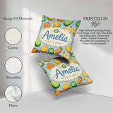 Custom Name Kawaii Vegetables Corn Carrot Pumpkin Blue Seamless Square Filled Cushion Throw Pillow Sofa Bed Home Decor Zip Washable UK Made