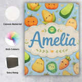 Personalised Name Cute Kawaii Vegetables Custom  Unique Gift Idea Elegant Feature Canvas Wall Art Print Decor Picture Ready to Hang