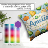 Custom Name Kawaii Vegetables Corn Carrot Pumpkin Blue Seamless Square Filled Cushion Throw Pillow Sofa Bed Home Decor Zip Washable UK Made
