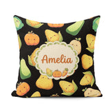 Custom Name Cute Kawaii Vegetables Corn Pumpkin Black Background Square Filled Cushion Throw Pillow Sofa Bed Home Decor Zip Washable UK Made