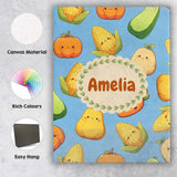 Personalised Name Cute Kawaii Vegetables Custom  Unique Gift Idea Elegant Feature Canvas Wall Art Print Decor Picture Ready to Hang