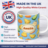 Personalized Custom Name Cute Kawaii Vegetables Corn Carrot Pumpkin Sky Blue Background 11oz Ceramic Coffee Tea Mug White Large Handle