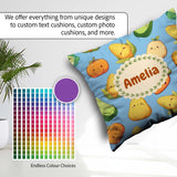Custom Name Cute Kawaii Vegetables Corn Carrot Pumpkin Sky Blue Square Filled Cushion Throw Pillow Sofa Bed Home Decor Zip Washable UK Made
