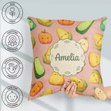 Custom Name Cute Kawaii Vegetables Corn Pumpkin Peach Background Square Filled Cushion Throw Pillow Sofa Bed Home Decor Zip Washable UK Made
