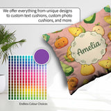 Custom Name Cute Kawaii Vegetables Corn Pumpkin Peach Background Square Filled Cushion Throw Pillow Sofa Bed Home Decor Zip Washable UK Made