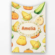 Cute Kawaii Vegetables Corn Carrot Pumpkin Cream Background  Personalised Custom Name Super Soft Fleece Blanket Bed Sofa Throw