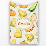 Cute Kawaii Vegetables Corn Carrot Pumpkin Cream Background  Personalised Custom Name Super Soft Fleece Blanket Bed Sofa Throw