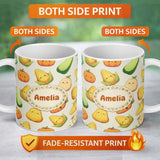 Personalized Custom Name Cute Kawaii Vegetables Corn Carrot Pumpkin Cream Background 11oz Ceramic Coffee Tea Mug White Large Handle