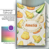 Cute Kawaii Vegetables Corn Carrot Pumpkin Cream Background  Personalised Custom Name Super Soft Fleece Blanket Bed Sofa Throw