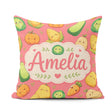 Custom Name Cute Kawaii Vegetables Corn Pumpkin Coral Background Square Filled Cushion Throw Pillow Sofa Bed Home Decor Zip Washable UK Made
