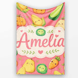 Cute Kawaii Vegetables Corn Carrot Pumpkin Coral Background  Personalised Custom Name Super Soft Fleece Blanket Bed Sofa Throw