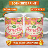 Personalized Custom Name Cute Kawaii Vegetables Corn Carrot Pumpkin Coral Background 11oz Ceramic Coffee Tea Mug White Large Handle