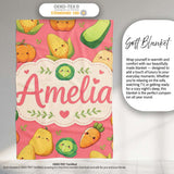 Cute Kawaii Vegetables Corn Carrot Pumpkin Coral Background  Personalised Custom Name Super Soft Fleece Blanket Bed Sofa Throw