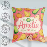 Custom Name Cute Kawaii Vegetables Corn Pumpkin Coral Background Square Filled Cushion Throw Pillow Sofa Bed Home Decor Zip Washable UK Made