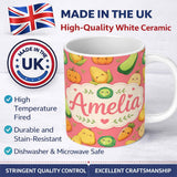 Personalized Custom Name Cute Kawaii Vegetables Corn Carrot Pumpkin Coral Background 11oz Ceramic Coffee Tea Mug White Large Handle