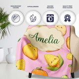 Cute Kawaii Corn Carrot Pumpkin Dusty Pink Background Seamless  Personalised Custom Name Super Soft Fleece Blanket Bed Sofa Throw