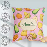 Custom Name Cute Kawaii Corn Carrot Pumpkin Dusty Pink Seamless Square Filled Cushion Throw Pillow Sofa Bed Home Decor Zip Washable UK Made