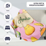 Cute Kawaii Corn Carrot Pumpkin Dusty Pink Background Seamless  Personalised Custom Name Super Soft Fleece Blanket Bed Sofa Throw
