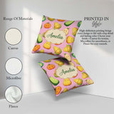 Custom Name Cute Kawaii Corn Carrot Pumpkin Dusty Pink Seamless Square Filled Cushion Throw Pillow Sofa Bed Home Decor Zip Washable UK Made