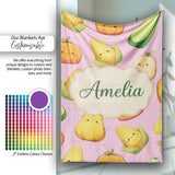 Cute Kawaii Corn Carrot Pumpkin Dusty Pink Background Seamless  Personalised Custom Name Super Soft Fleece Blanket Bed Sofa Throw