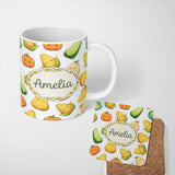 Personalized Custom Name Cute Kawaii Vegetables Corn Carrot Pumpkin White Background 11oz Ceramic Coffee Tea Mug White Large Handle