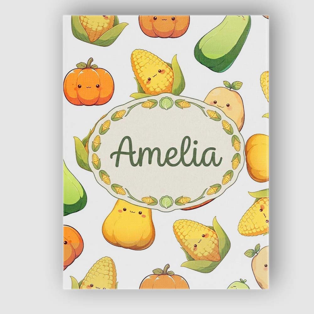 Personalised Name Cute Kawaii Vegetables Custom  Unique Gift Idea Elegant Feature Canvas Wall Art Print Decor Picture Ready to Hang