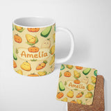 Personalized Custom Name Cute Kawaii Vegetables Corn Carrot Pumpkin Beige Background 11oz Ceramic Coffee Tea Mug White Large Handle