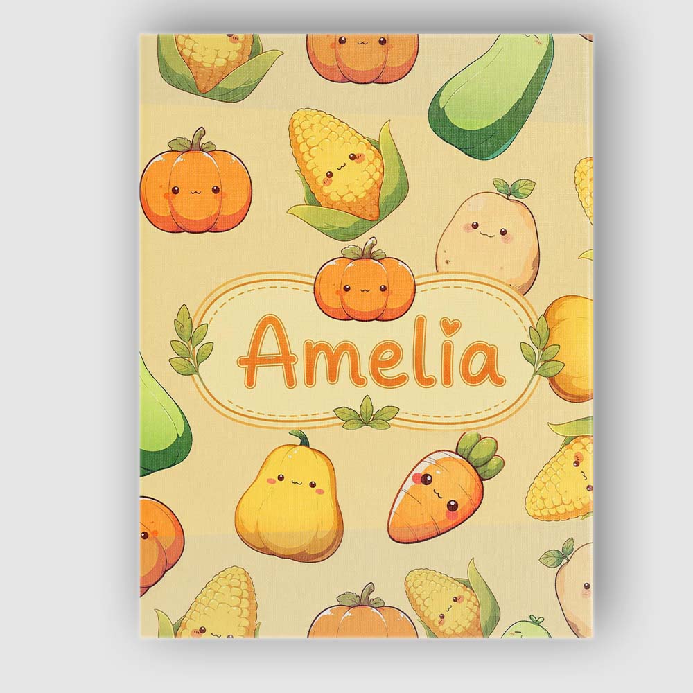 Personalised Name Cute Kawaii Vegetables Custom  Unique Gift Idea Elegant Feature Canvas Wall Art Print Decor Picture Ready to Hang