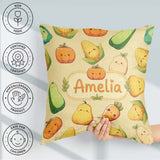 Custom Name Cute Kawaii Vegetables Corn Pumpkin Beige Background Square Filled Cushion Throw Pillow Sofa Bed Home Decor Zip Washable UK Made