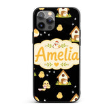 Cute Baby Chick Hen Coop Farm Black Background Custom Name Protective Phone Case Mobile Cover Durable Everyday Smartphone Shock Resistant