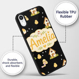 Cute Baby Chick Hen Coop Farm Black Background Custom Name Protective Phone Case Mobile Cover Durable Everyday Smartphone Shock Resistant