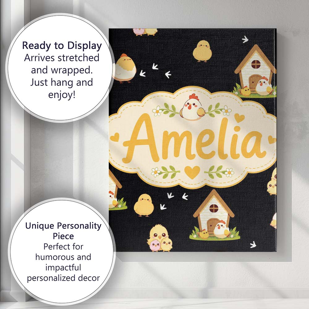 Personalised Name Cute Baby Chick Hen Coop Custom  Unique Gift Idea Elegant Feature Canvas Wall Art Print Decor Picture Ready to Hang