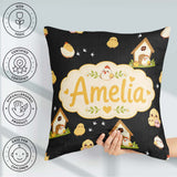Custom Name Baby Chick Hen Coop Farm Black Seamless Pattern Name Square Filled Cushion Throw Pillow Sofa Bed Home Decor Zip Washable UK Made