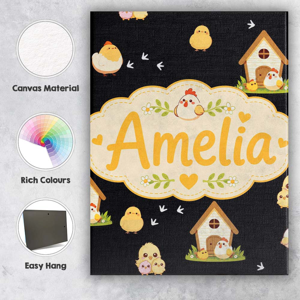 Personalised Name Cute Baby Chick Hen Coop Custom  Unique Gift Idea Elegant Feature Canvas Wall Art Print Decor Picture Ready to Hang