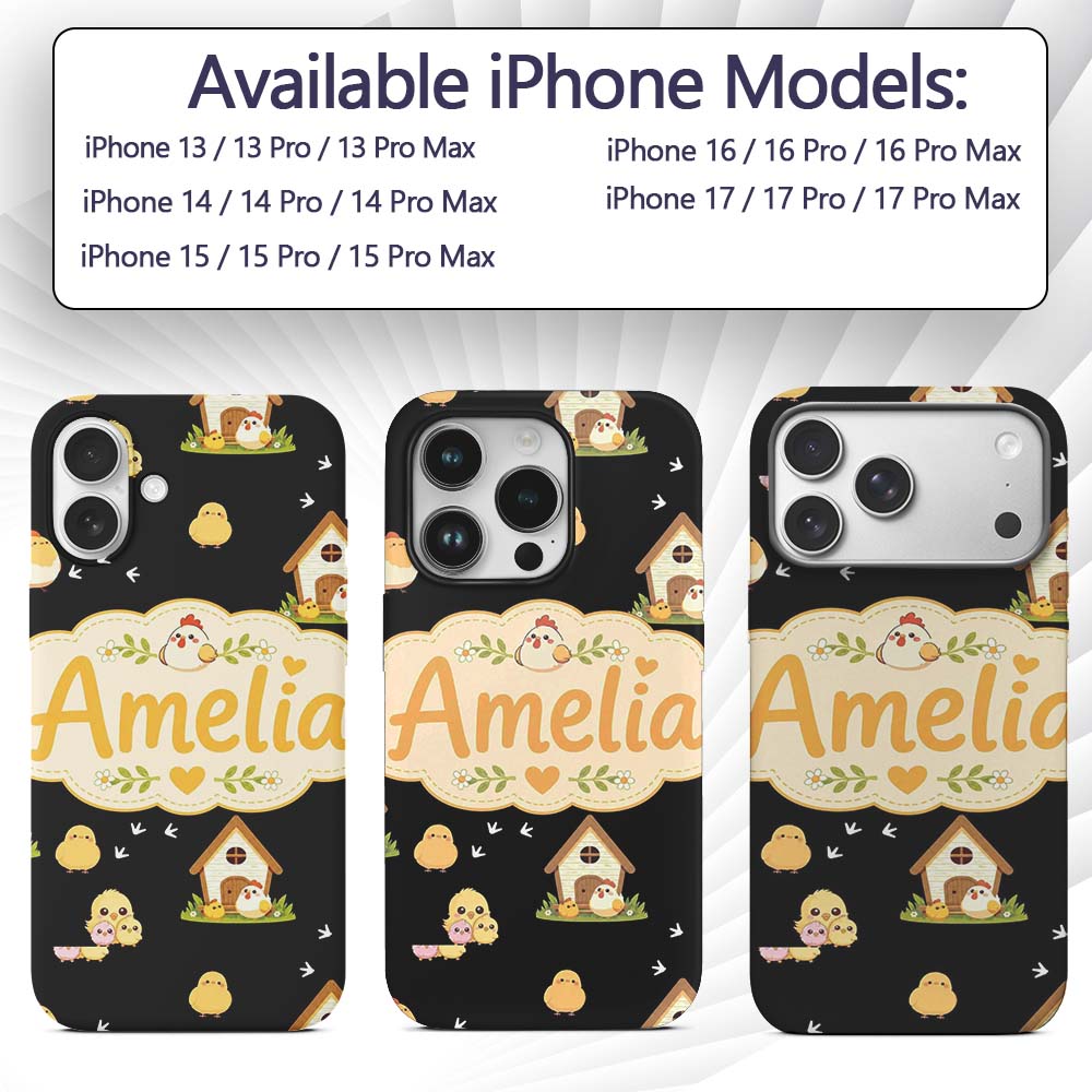 Cute Baby Chick Hen Coop Farm Black Background Custom Name Protective Phone Case Mobile Cover Durable Everyday Smartphone Shock Resistant