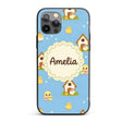 Cute Baby Chick Hen Coop Farm Blue Background Custom Name Protective Phone Case Mobile Cover Durable Everyday Smartphone Shock Resistant