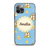 Cute Baby Chick Hen Coop Farm Blue Background Custom Name Protective Phone Case Mobile Cover Durable Everyday Smartphone Shock Resistant