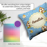 Custom Name Cute Baby Chick Hen Coop Farm Blue Seamless Pattern Square Filled Cushion Throw Pillow Sofa Bed Home Decor Zip Washable UK Made