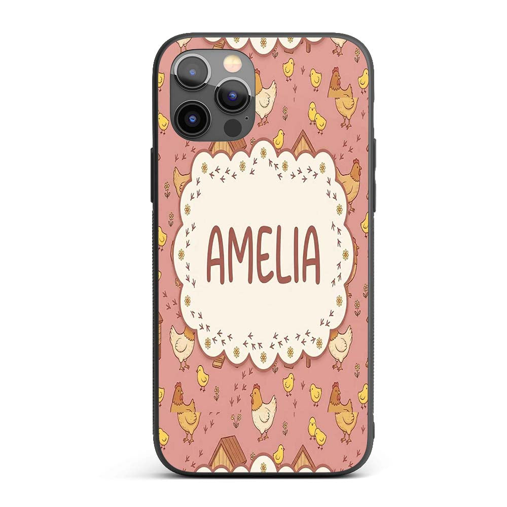 Cute Baby Chick Hen Coop Farm Peach Background Custom Name Protective Phone Case Mobile Cover Durable Everyday Smartphone Shock Resistant