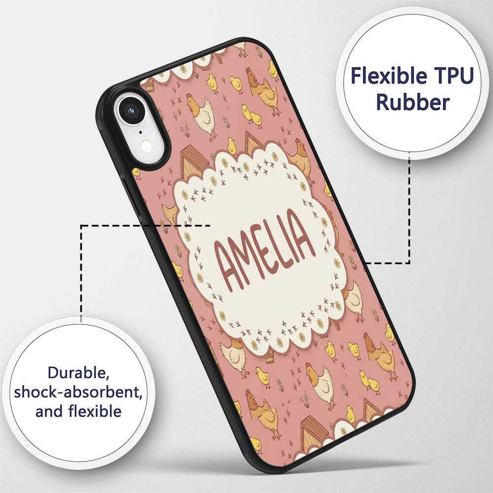 Cute Baby Chick Hen Coop Farm Peach Background Custom Name Protective Phone Case Mobile Cover Durable Everyday Smartphone Shock Resistant