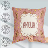 Custom Name Baby Chick Hen Coop Farm Peach Seamless Pattern Name Square Filled Cushion Throw Pillow Sofa Bed Home Decor Zip Washable UK Made